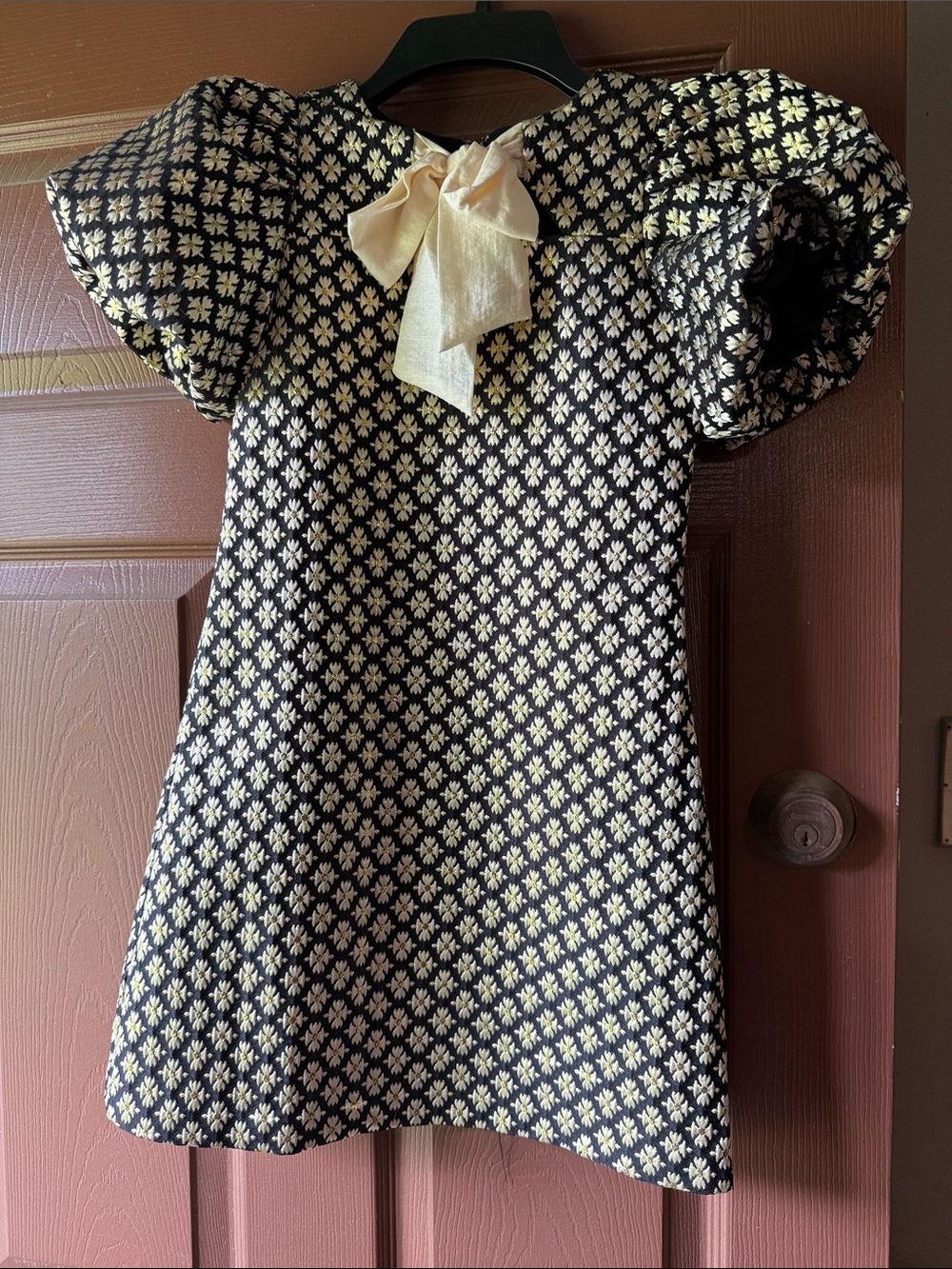 Girls' Black, Cream and Gold Floral Dress GB girls size 8
